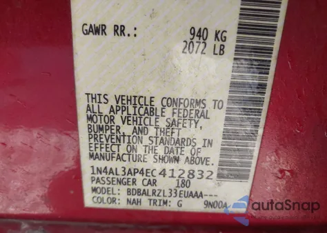 2014 Nissan Altima 2.5/2.5 S/2.5 Sl/2.5 Sv z USA, uszkodzony, nr VIN 1N4AL3AP4EC412832